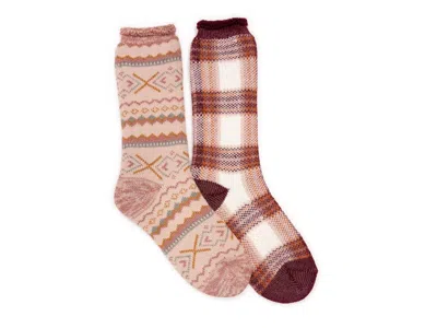 Muk Luks Heat Retainer Thermal Crew Socks 2 Pack In Brown