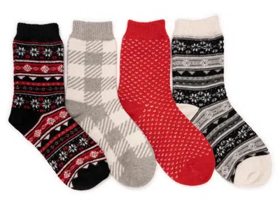 Muk Luks Holiday Crew Socks 4 Pack In Black