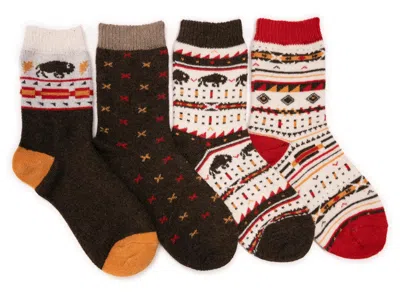 Muk Luks Holiday Crew Socks 4 Pack In Multi
