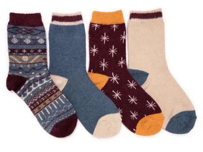 Muk Luks Holiday Crew Socks 4 Pack In Multi