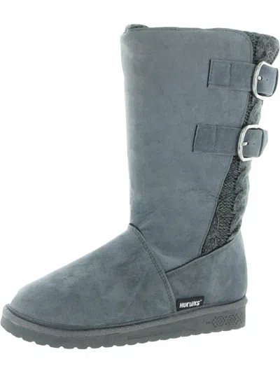 Muk Luks Jean Womens Faux Suede Mid Calf Winter Boots In Gray
