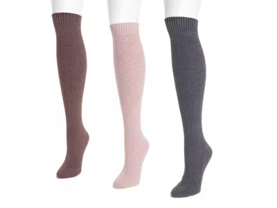 Muk Luks Knit Knee Socks 3 Pack In Brown