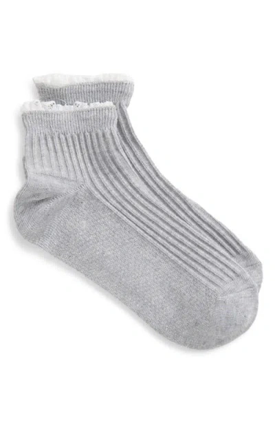 Muk Luks Lace Trim Cotton Blend Rib Quarter Socks In Gray