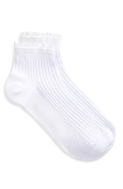 Muk Luks Lace Trim Cotton Blend Rib Quarter Socks In White