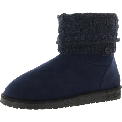 Muk Luks Laurel Boot Womens Padded Insole Cable Knit Shearling Boots In Blue