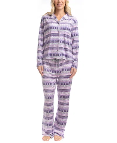 Muk Luks Lovely Gems Pj Set In Plum Jam Fairisle