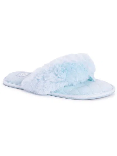 Muk Luks Maren Womens Faux Fur Flip-flop Thong Sandals In Blue