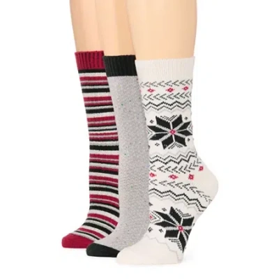 Muk Luks Microfiber Womens Multi-pack 3 Pair Boot Socks In White