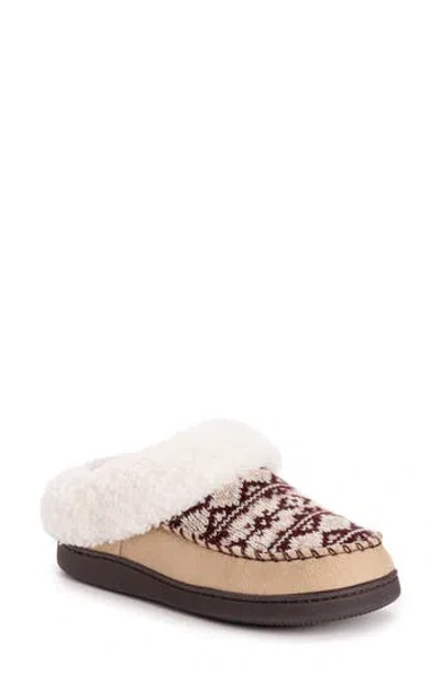 Muk Luks Minerva Faux Shearling Slipper In Tan/cranberry