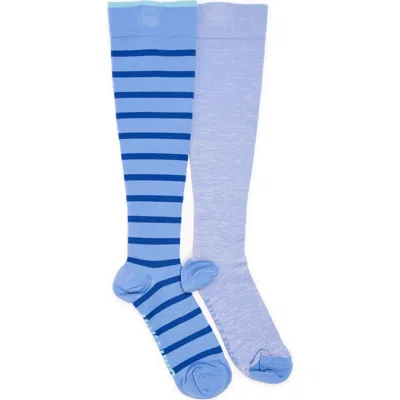 Muk Luks Nylon Blend Compression Socks 2 Pair Pack Wide Size In Blue