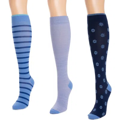 Muk Luks Nylon Compression Knee-high Socks 3 Pair Pack Wide Size In Multi