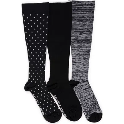 Muk Luks Nylon Compression Knee-high Socks 3 Pair Pack Wide Size In Multi