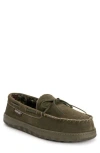 Muk Luks Paul Printed Berber Suede Faux Fur Lined Slipper In Olive