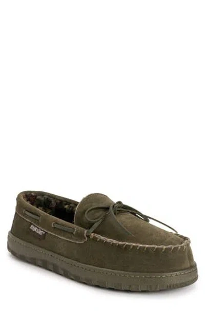 Muk Luks Paul Printed Berber Suede Faux Fur Lined Slipper In Olive
