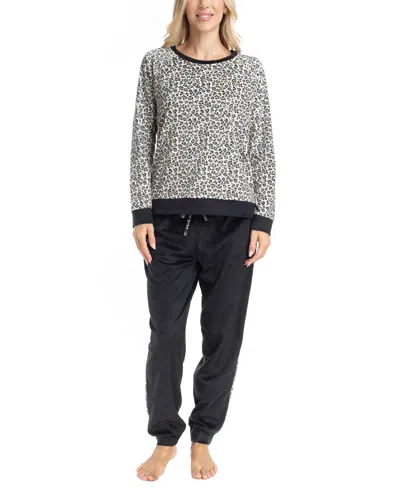 Muk Luks Petite Likely To Lounge Pj Set In Black Leopard