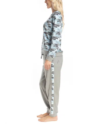 Muk Luks Petite Likely To Lounge Pj Set In Grey River Camo