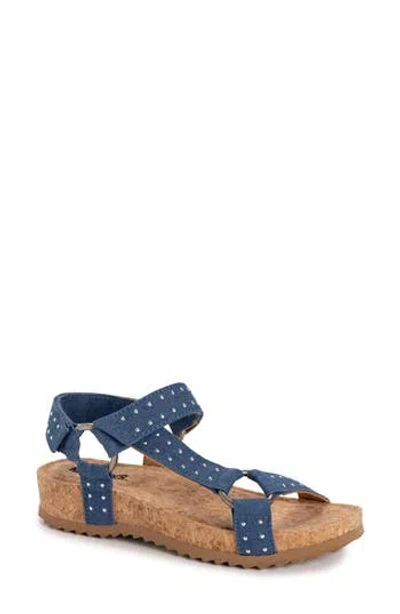 Muk Luks Piper Platform Wedge Sandal In Studded Denim