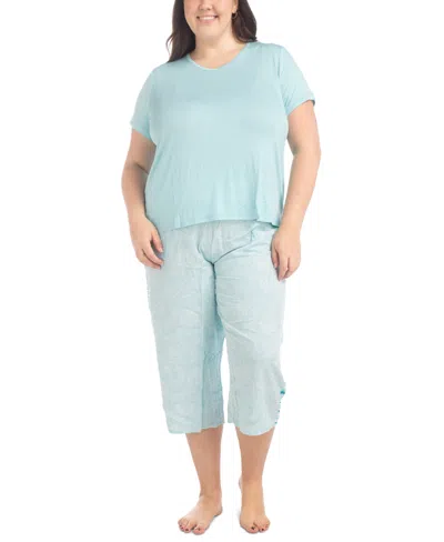 Muk Luks Plus Size 2-pc. Coastal Life Cropped Pajamas Set In Blue Paisley