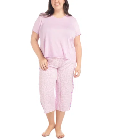 Muk Luks Plus Size 2-pc. Coastal Life Cropped Pajamas Set In Purple Leopard