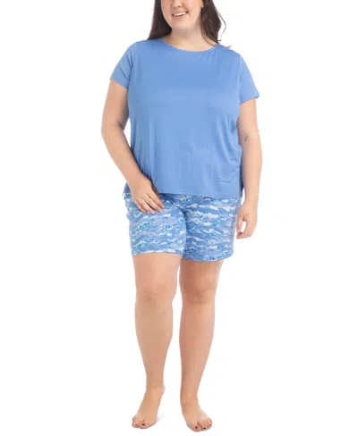 Muk Luks Plus Size 2-pc. Joyful Nautical Pajamas Set In Blue Waves