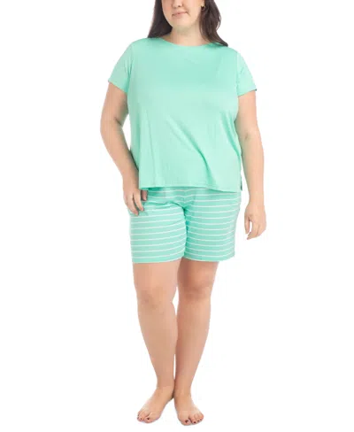 Muk Luks Plus Size 2-pc. Joyful Nautical Pajamas Set In Green White Stripe