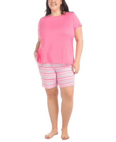 Muk Luks Plus Size 2-pc. Joyful Nautical Pajamas Set In Pink Starfish