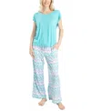 Muk Luks Plus Size 2-pc. Sunny Style Printed Pajamas Set In Teal Ikat