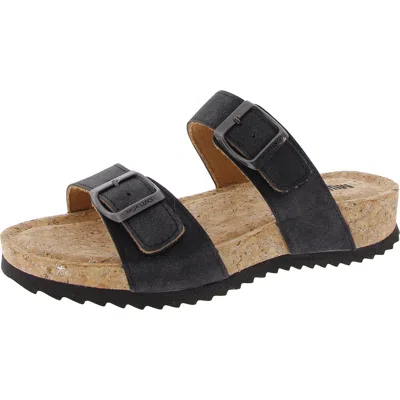 Muk Luks Presley Womens Buckle Faux Leather Platform Sandals In Black
