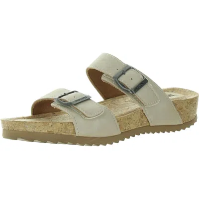Muk Luks Presley Womens Buckle Faux Leather Platform Sandals In White