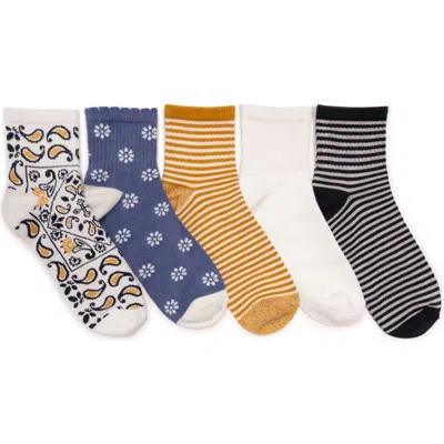 Muk Luks Quarter Crew Novelty Socks, 5 Pair Pack In Multi