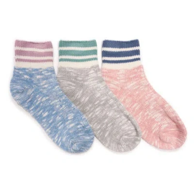 Muk Luks Rib Cuff Mini Crew Socks, 3 Pair Pack In Multi