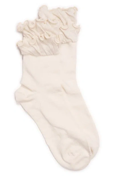 Muk Luks Ruffle Crew Socks In Neutral