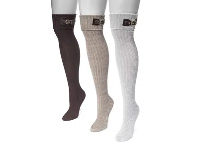 Muk Luks S Women's 3 Pair Buckle Cuff Over The Knee Socks Sock Brown, Polyester/spandex In Multi