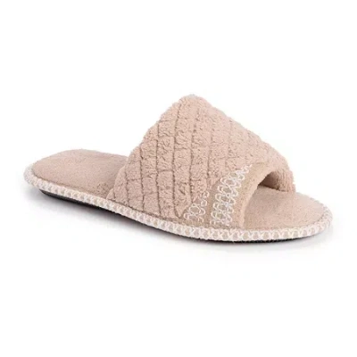 Muk Luks Sally Open Toe Scuff Womens Memory Foam Slip-on Slippers In Brown