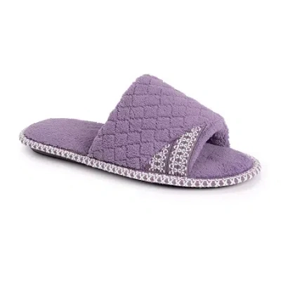 Muk Luks Sally Open Toe Scuff Womens Memory Foam Slip-on Slippers In Purple