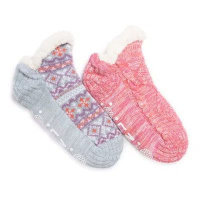 Muk Luks Shortie Cabin Socks In Blue/pink