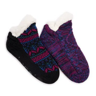 Muk Luks Shortie Cabin Socks In Purple/ebony