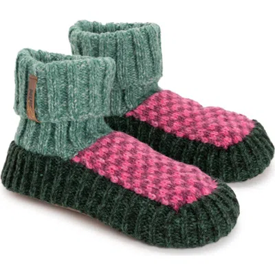 Muk Luks Slipper Socks In Green- Pink