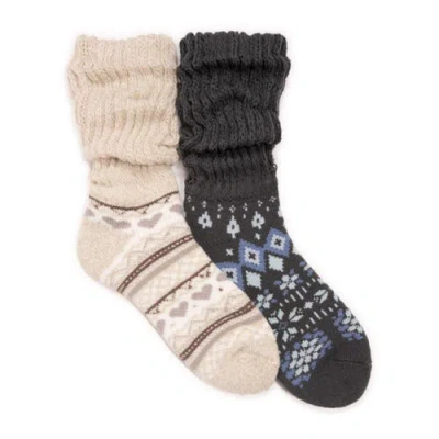 Muk Luks Slouch Heat Retainer Socks 2 Pair Pack In Multi