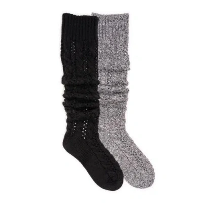 Muk Luks Slouch Knit Cable Socks 2 Pair Pack In Multi