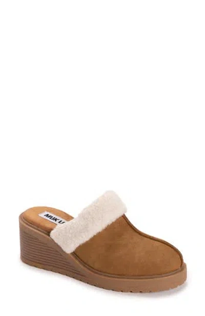 Muk Luks Sophia Faux Fur Trim Mule In Brown