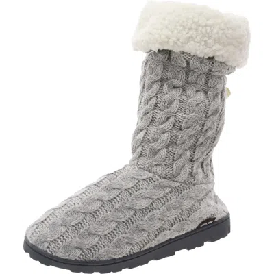 Muk Luks Tabbi Toggle Womens Faux Fur Cable Knit Bootie Slippers In Multi