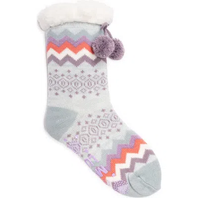 Muk Luks Tall Cabin Sox In Soft Blue Multi