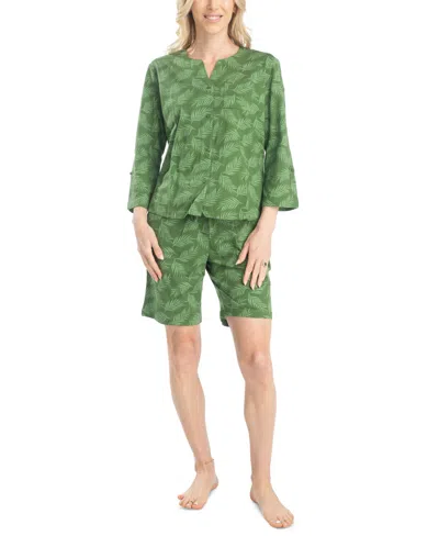 Muk Luks Women's 2-pc. Cabana Casual Cotton Pajamas Set In Green Palm