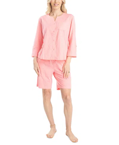 Muk Luks Women's 2-pc. Cabana Casual Cotton Pajamas Set In Peach