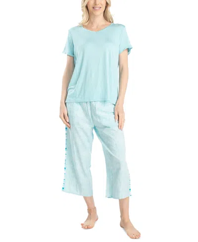 Muk Luks Women's 2-pc. Coastal Life Cropped Pajamas Set In Blue Paisley
