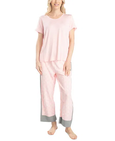 Muk Luks Women's 2-pc. Coastal Life Cropped Pajamas Set In Pink Flower