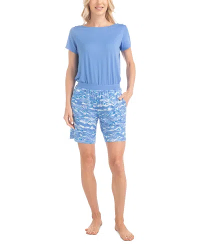 Muk Luks Women's 2-pc. Joyful Nautical Pajamas Set In Blue Waves