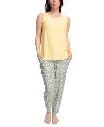 Muk Luks Plus Size 2 Piece Cloud Knit And Joggers Sleep Set In Yellow
