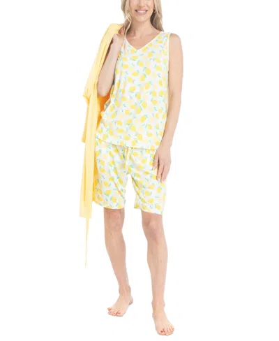 Muk Luks Women's 3-pc. Bermuda Travel Sleep Set In Yellow Lemons